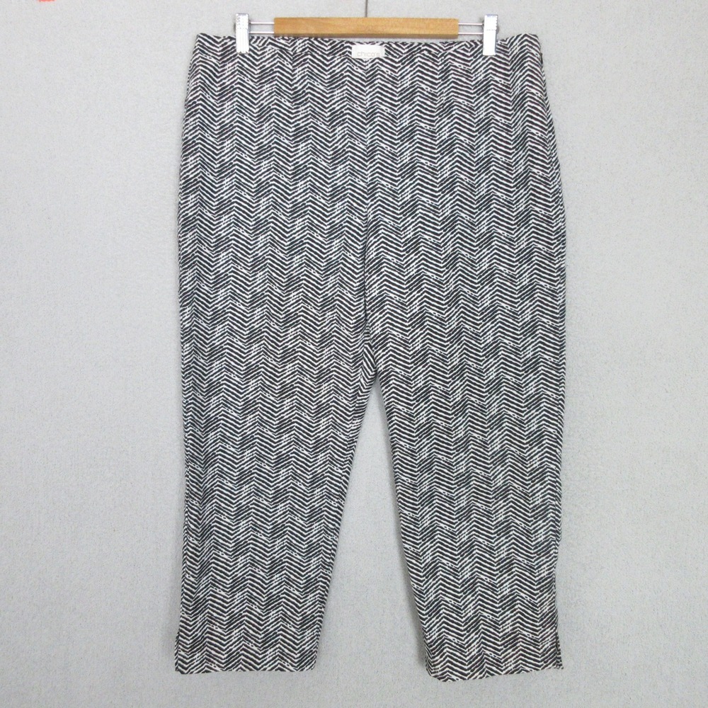 Chicos So Slimming Crop Pants Womens 2 Large Black White Chevron Zigzag Side Zip